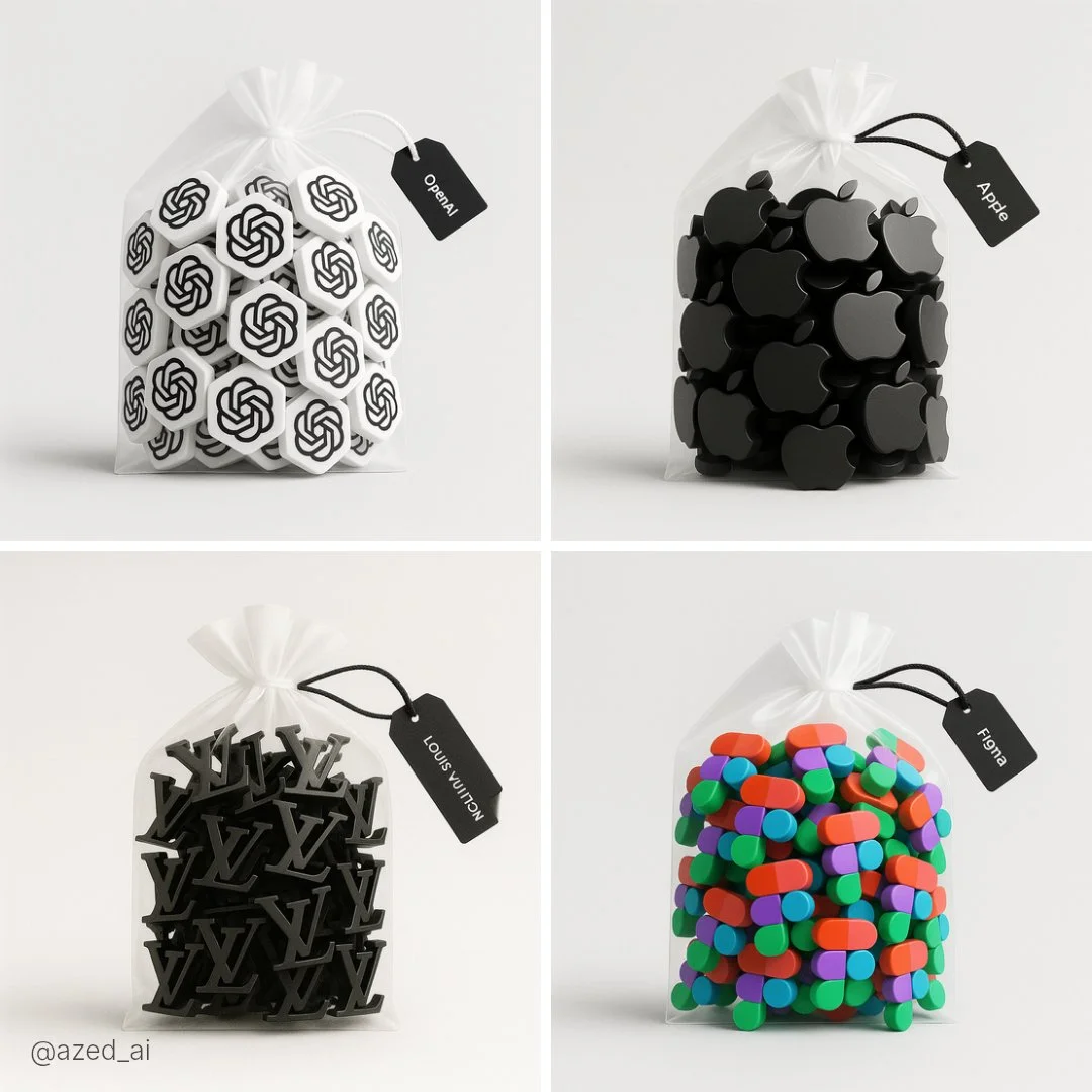 Bolsa transparente de alta resolución con pequeños objetos en 3D.