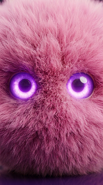 Adorably Fluffy Pink Monster with Glowing Purple Eyes - Free mobile Wallpaper