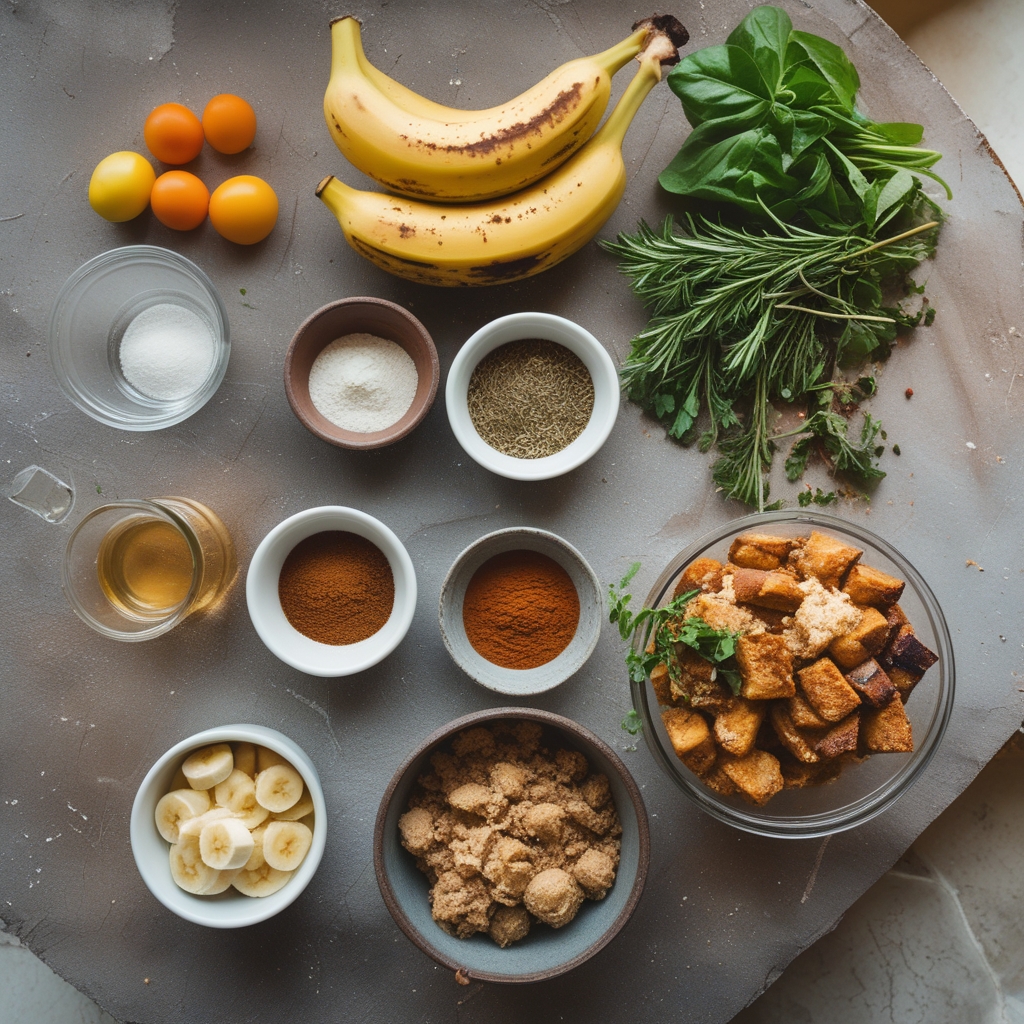 Ingredients for Overnight Baked Banana French Toast Casserole: A Delicious Make Ahead Breakfast Idea! Easy & Family-Friendly