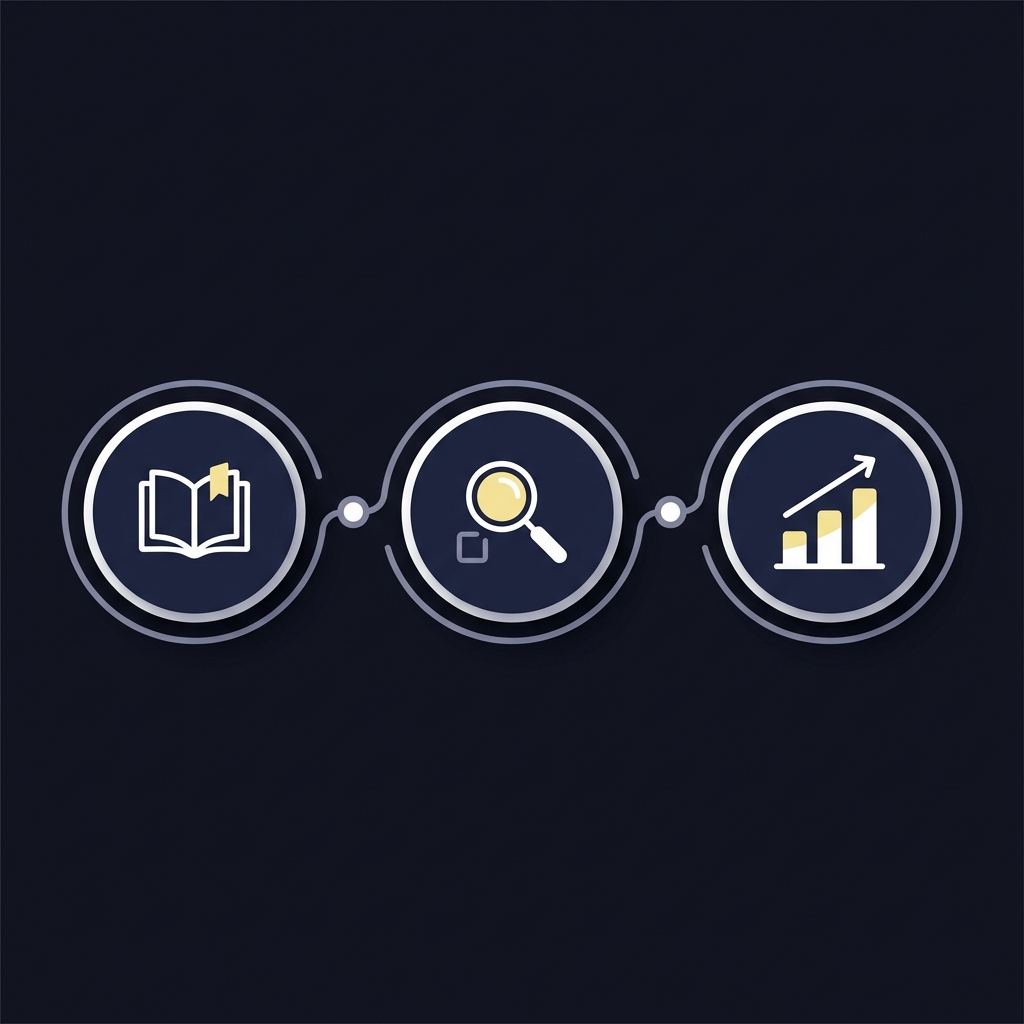 Minimalist 2D vector timeline with three nodes and icons representing learn test and scale using Funded Plays palette How Long Does It Take to Become a Consistent Sports Trader