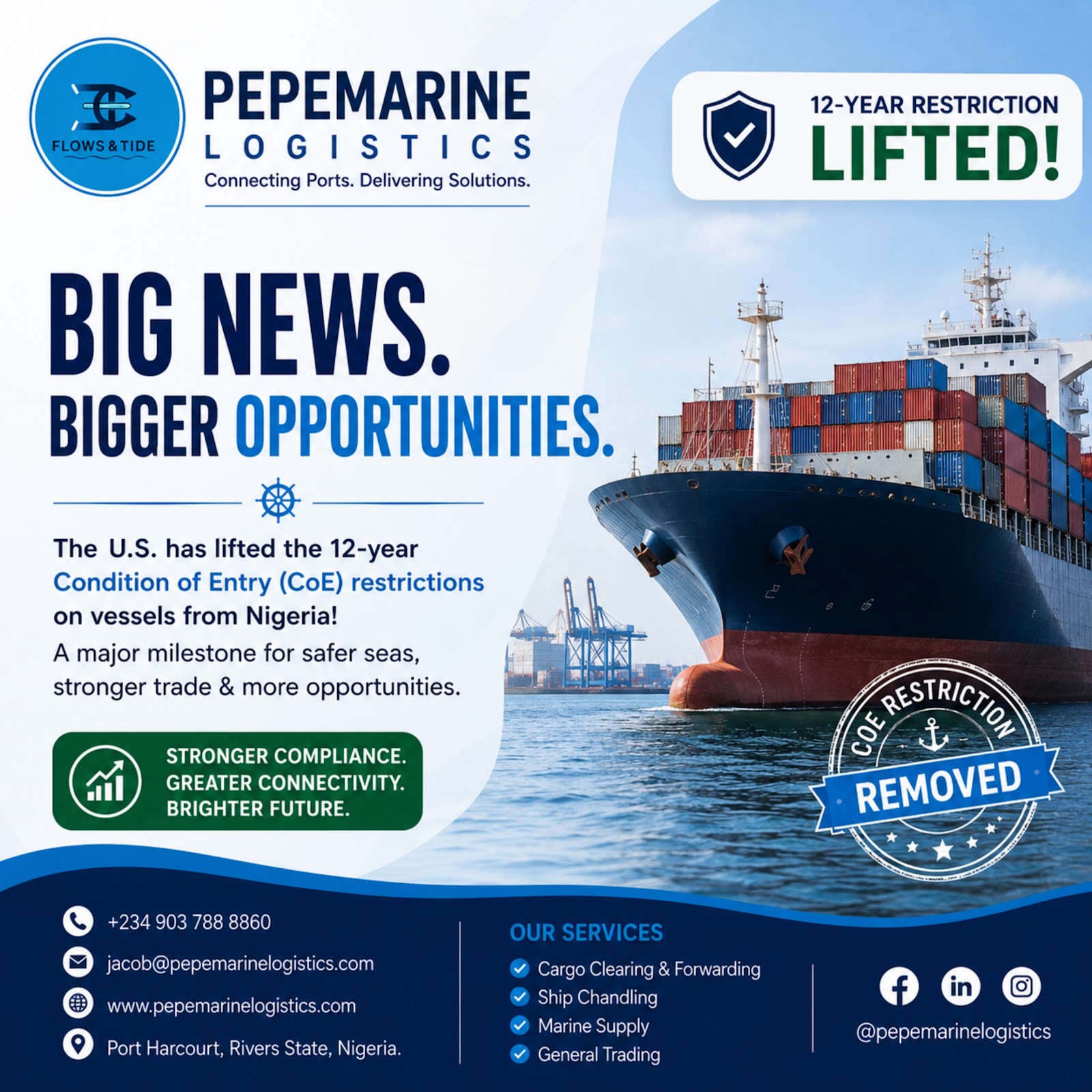 U.S. Lifts 12-Year Condition of Entry Restrictions on Vessels from Nigeria
