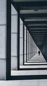 Dramatic Architectural Corridor with Single Figure