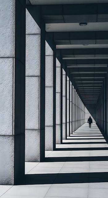 Dramatic Architectural Corridor with Single Figure - Free mobile Wallpaper
