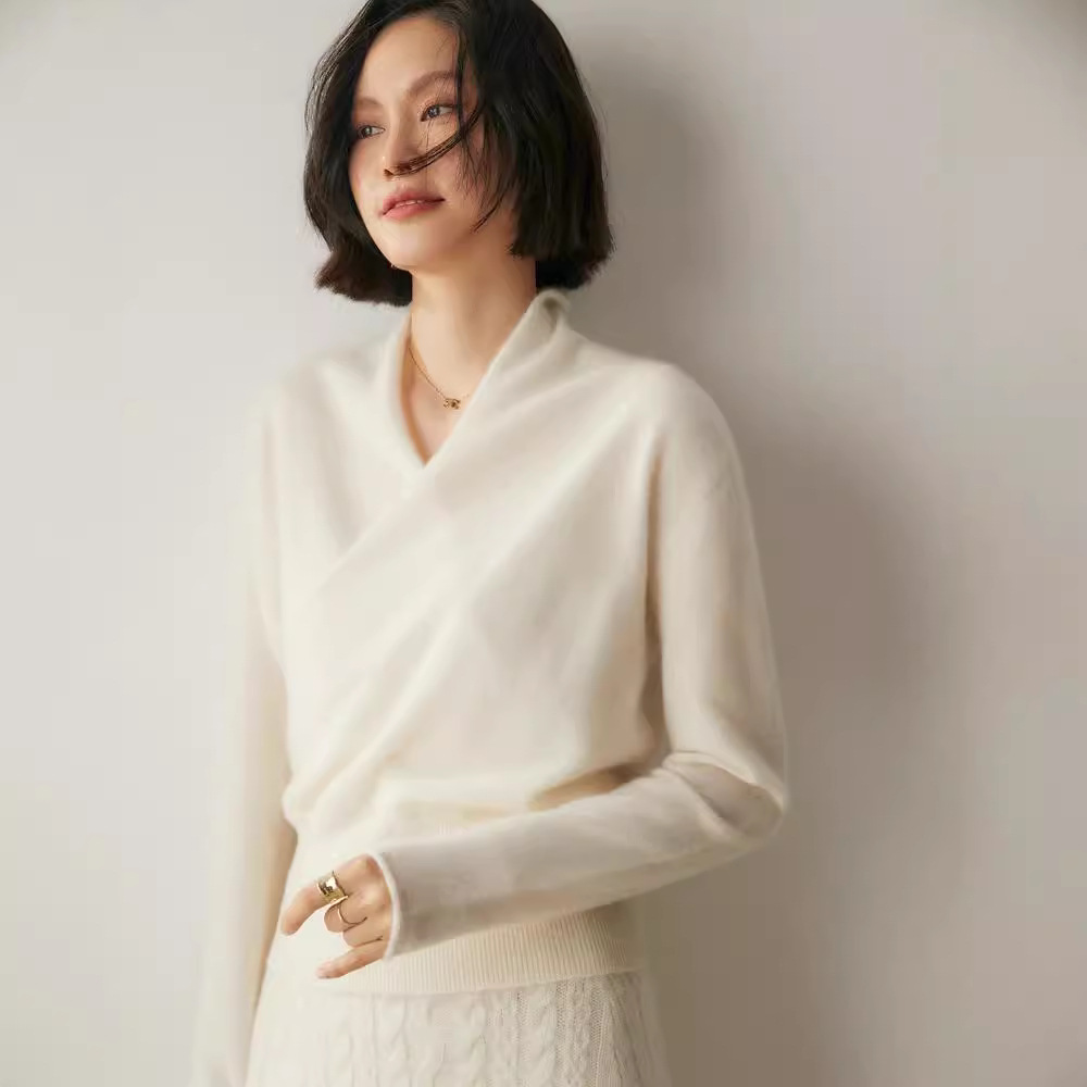 Women's knitted sweater with V-neck