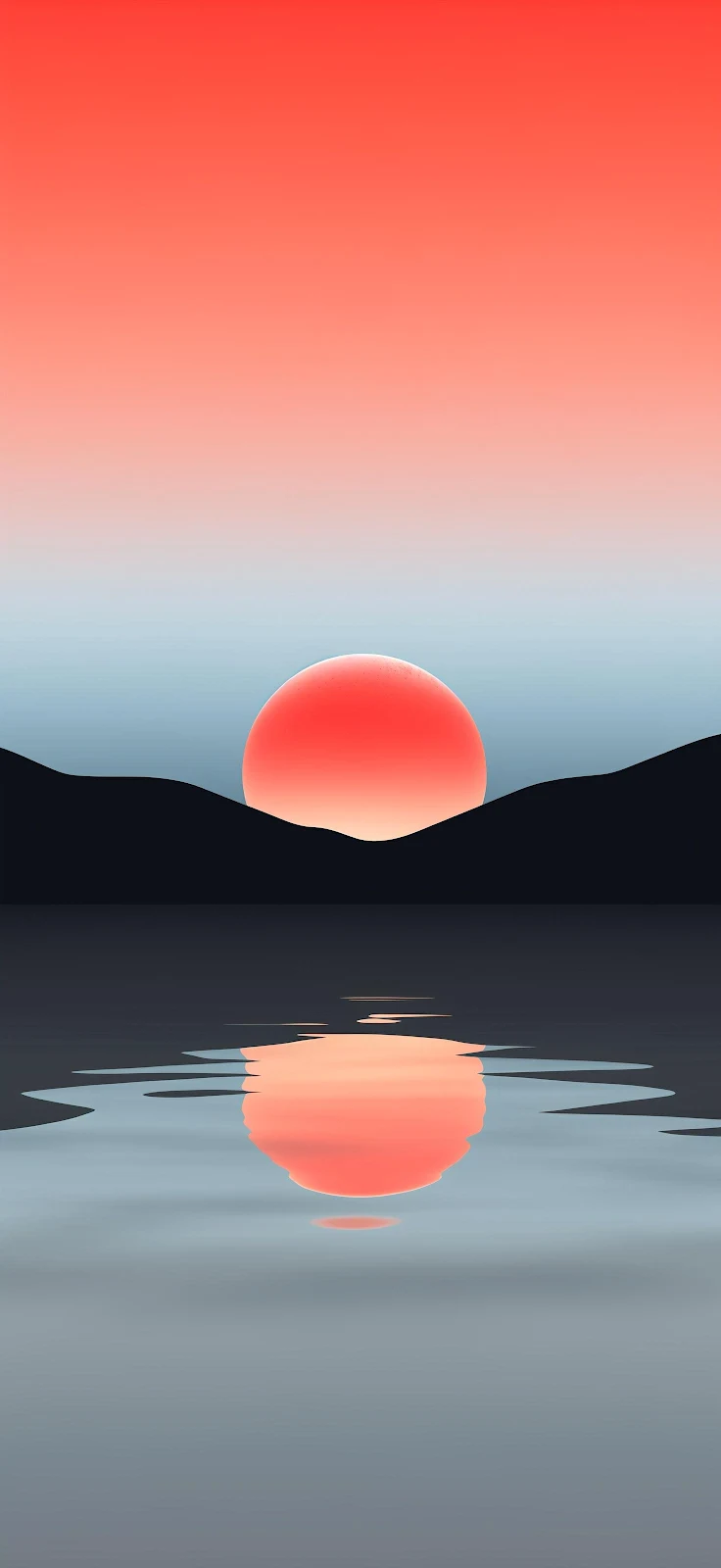 Minimalist Red Sunset over Water - Minimalist Digital Art 2K iPhone Wallpaper (1472x3200)