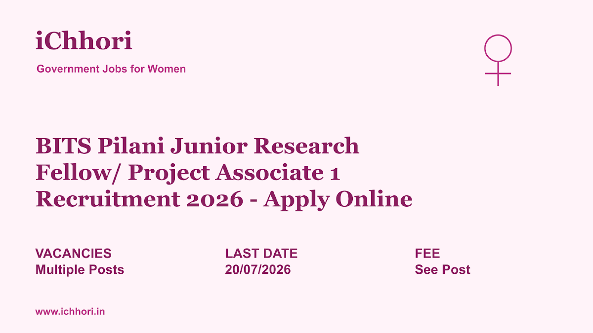 BITS Pilani Junior Research Fellow/ Project Associate 1 Recruitment 2026 - Apply Online - iChhori