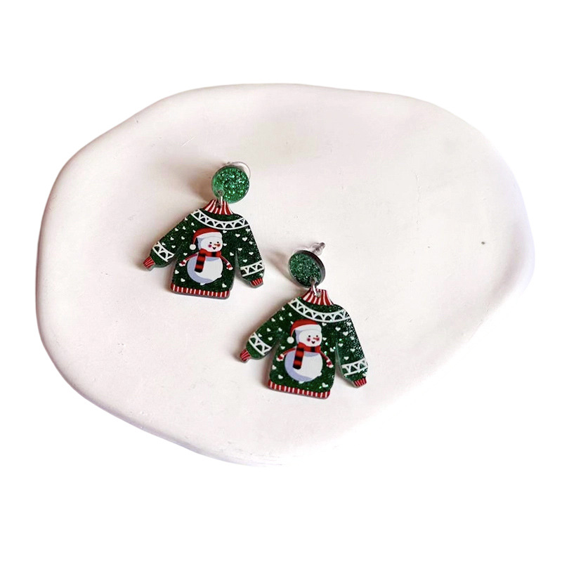 Christmas earrings with snowman and sweater motif