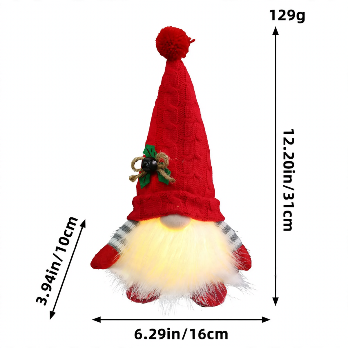 Glowing Christmas Gnome Figure with Sequins