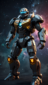 Powerful SciFi Combat Mech Suit Nebula View