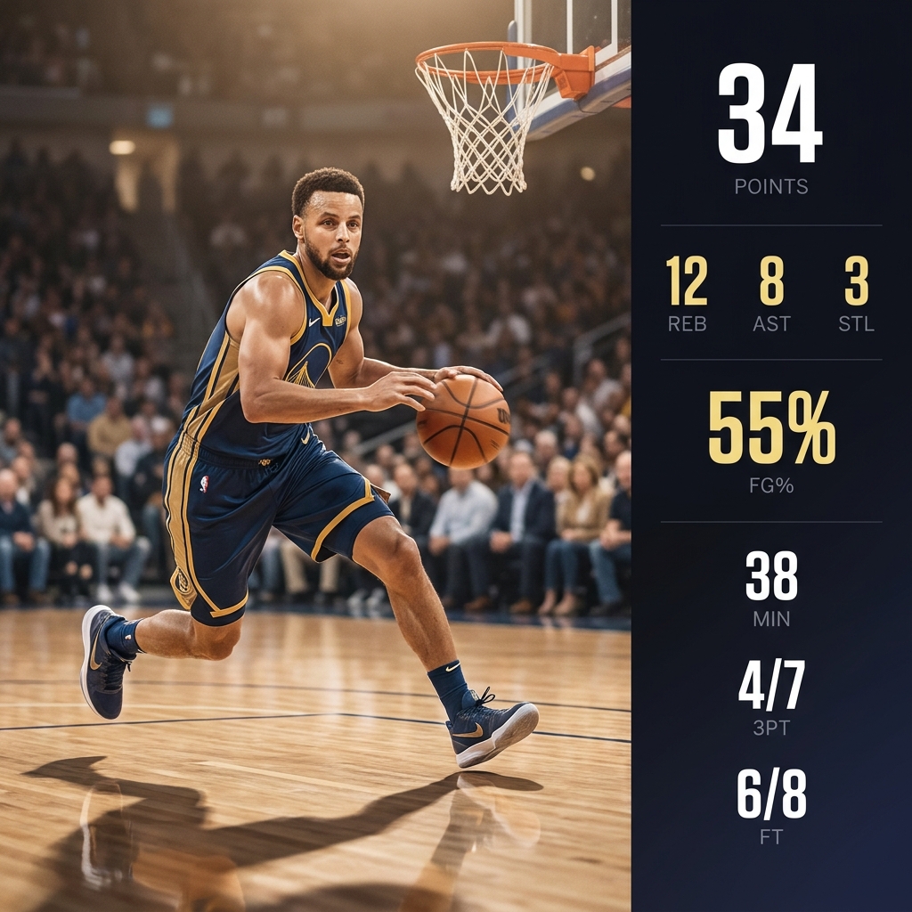 Split full frame image of a basketball player attacking on offense beside a clean stat sheet panel in warm tones using brand colors, nba awards odds