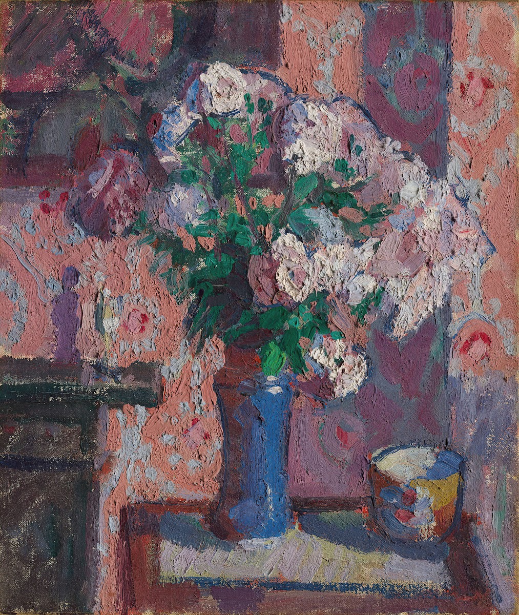 Roses In A Blue Vase Circa 1914 15