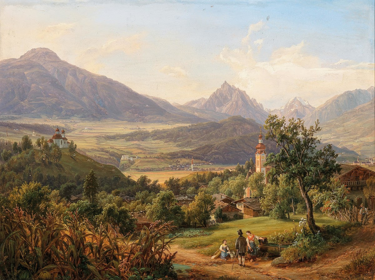 Dorf Arzl und der Kalvarienberg von Innsbruck mit Ansicht Schloß Anna heiligen W