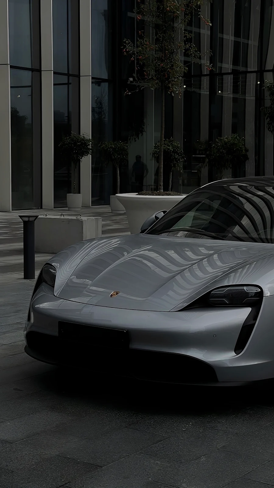 Silver Porsche Taycan in City - Automotive Photography Full HD iPhone Wallpaper (1287x2288)
