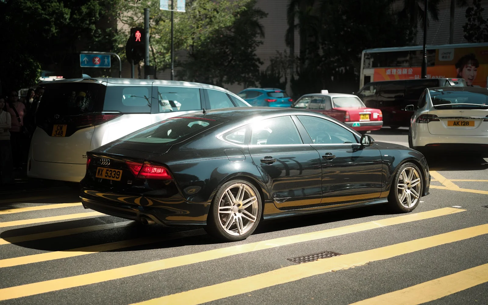 Black Audi A7 In Hong Kong - Street Photography 8K Wallpaper (7849x4906)