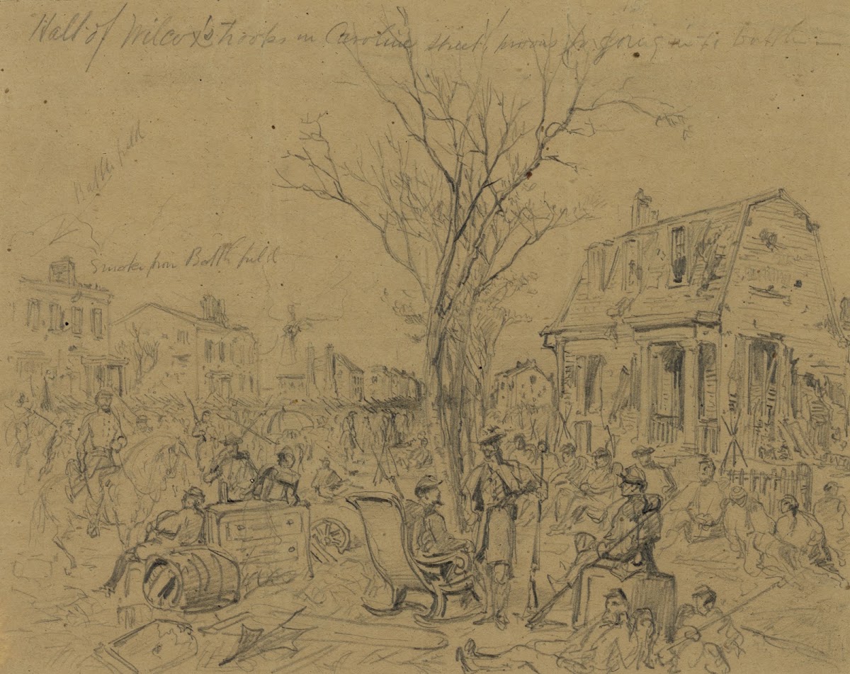 Halt of Wilcoxs Troops in Caroline street prevoussic to going in to battle 1862