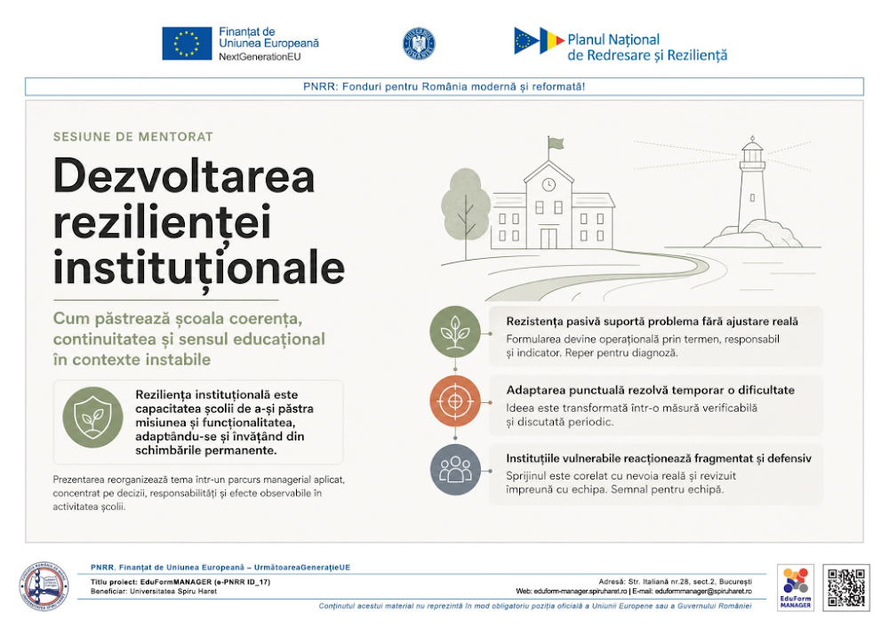Coperta ghidului Dezvoltarea rezilienței instituționale în contextul transformărilor permanente din educație