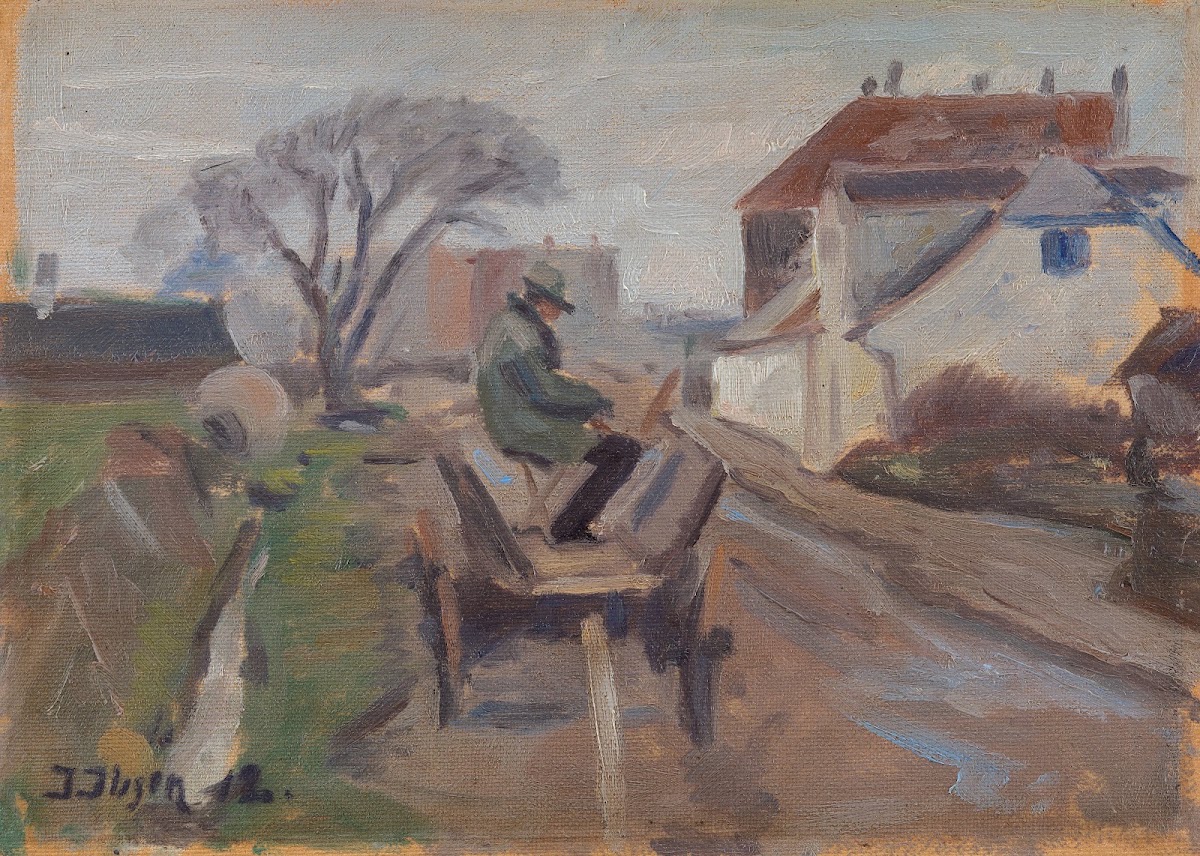 The Painter Ølund Hansen Sitting in a Wagon Painting 1912