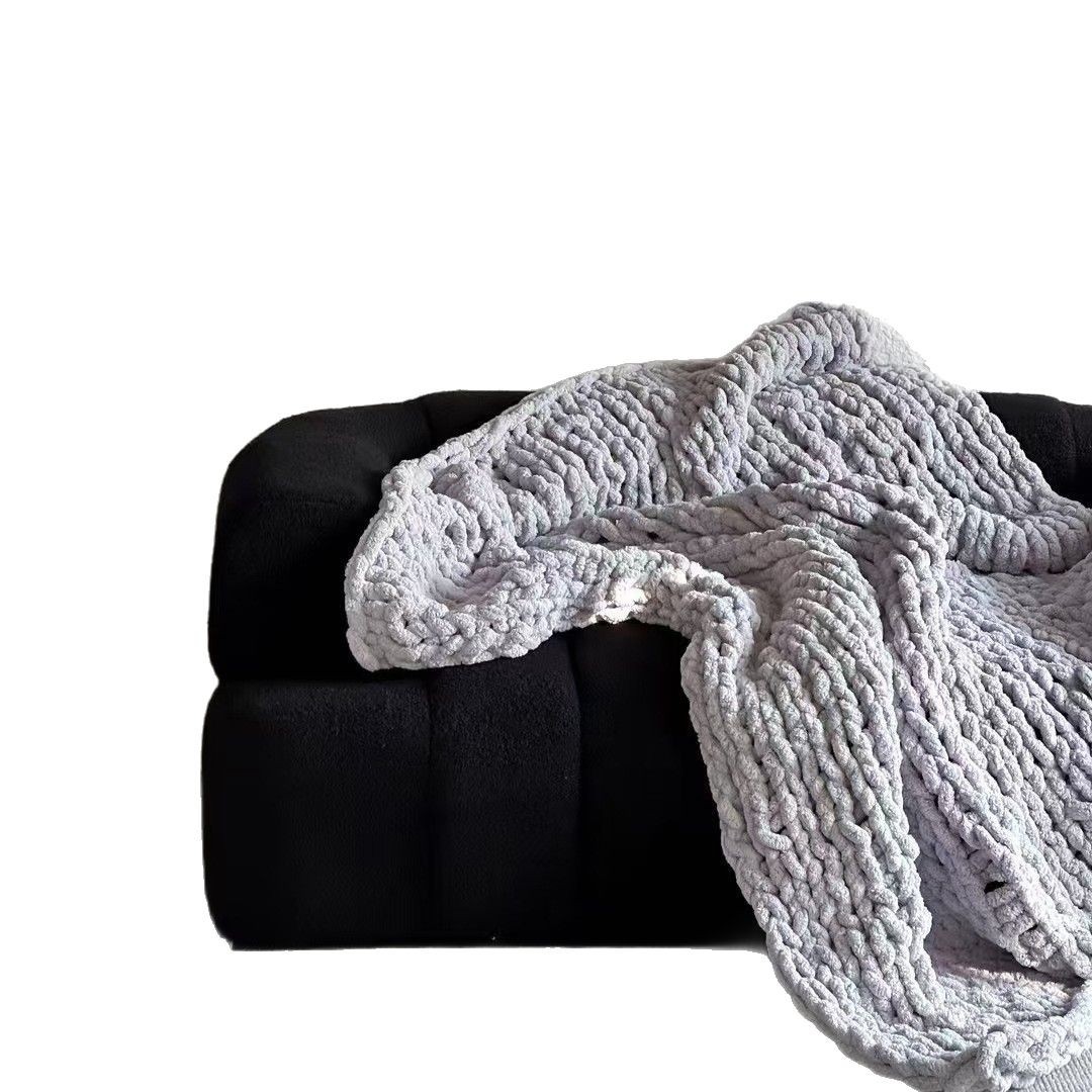 Strick-Sofadecke im nordischen Stil, Chenille, 130x160cm