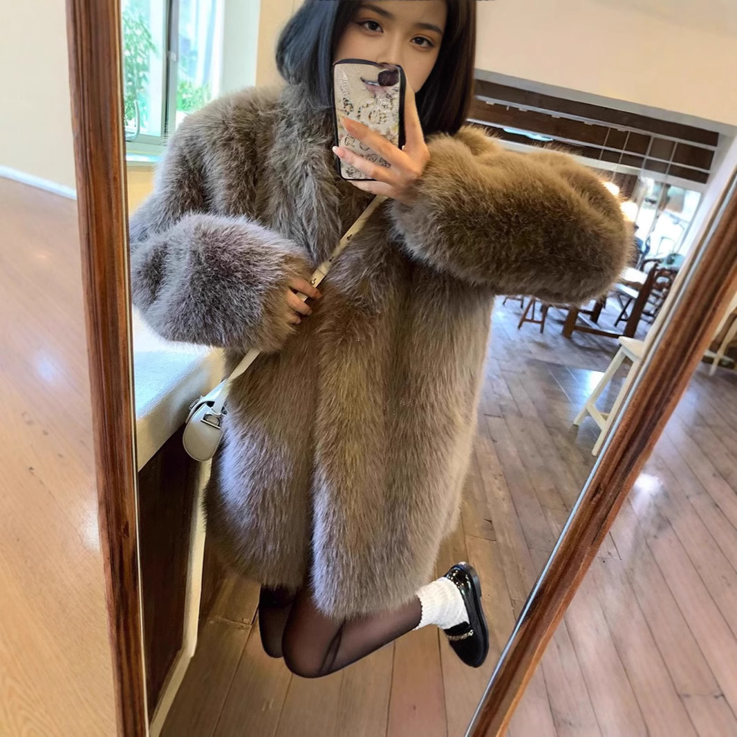 Women's Faux Fur Coat, black, mid-length, winter