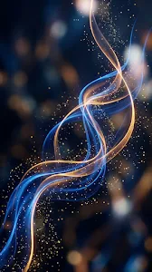 Abstract Glowing Fluid Ribbons with Floating Amber Particles