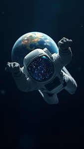 Astronaut Floating Space Earth View Cosmic Journey Art