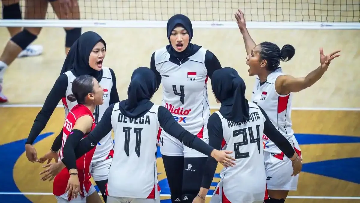 Para pemain Timnas Voli Putri Indonesia saat bertanding dalam kejuaraan AVC Women's Volleyball Continental Championship 2026.