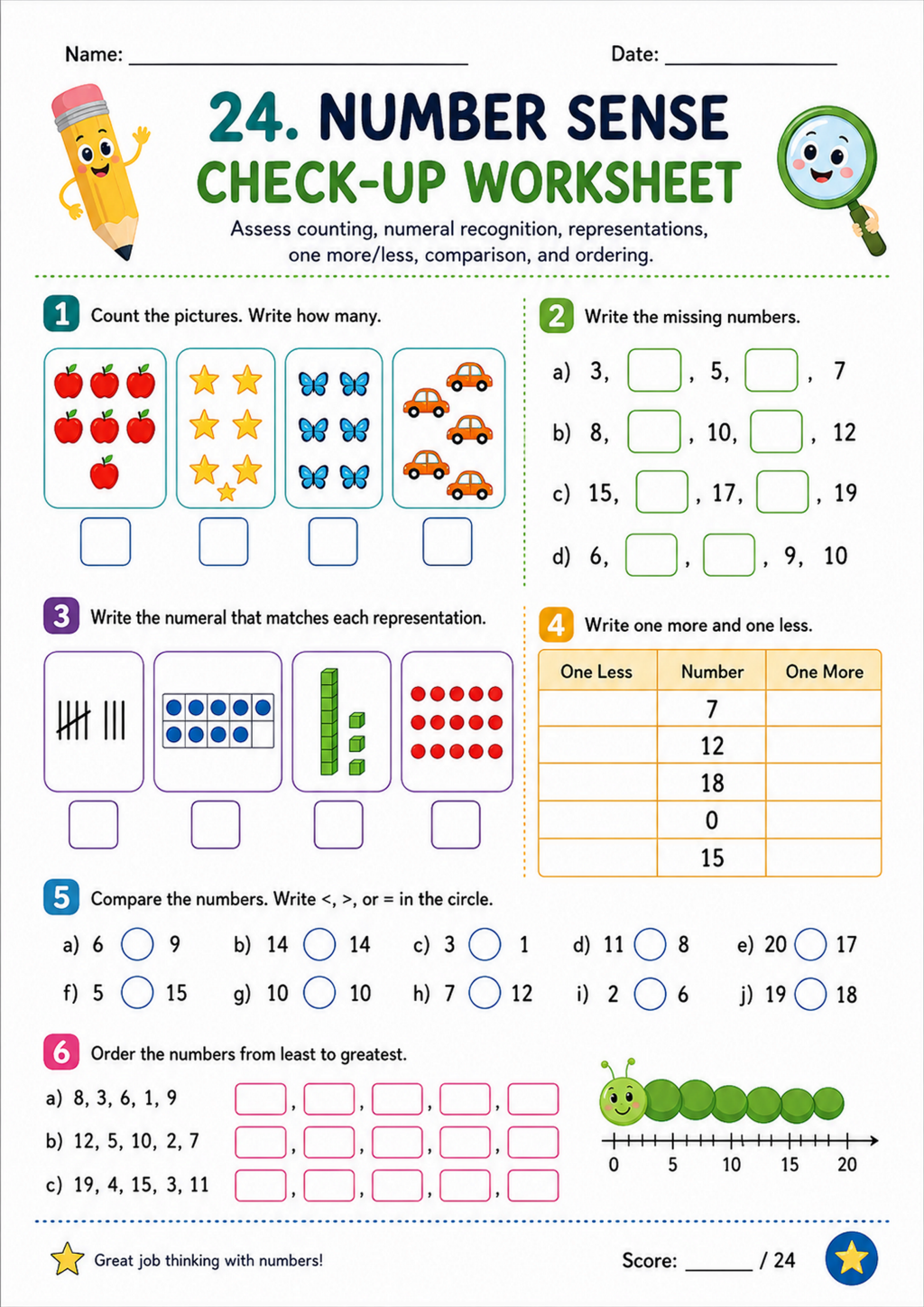 Number Sense Check-Up Worksheet