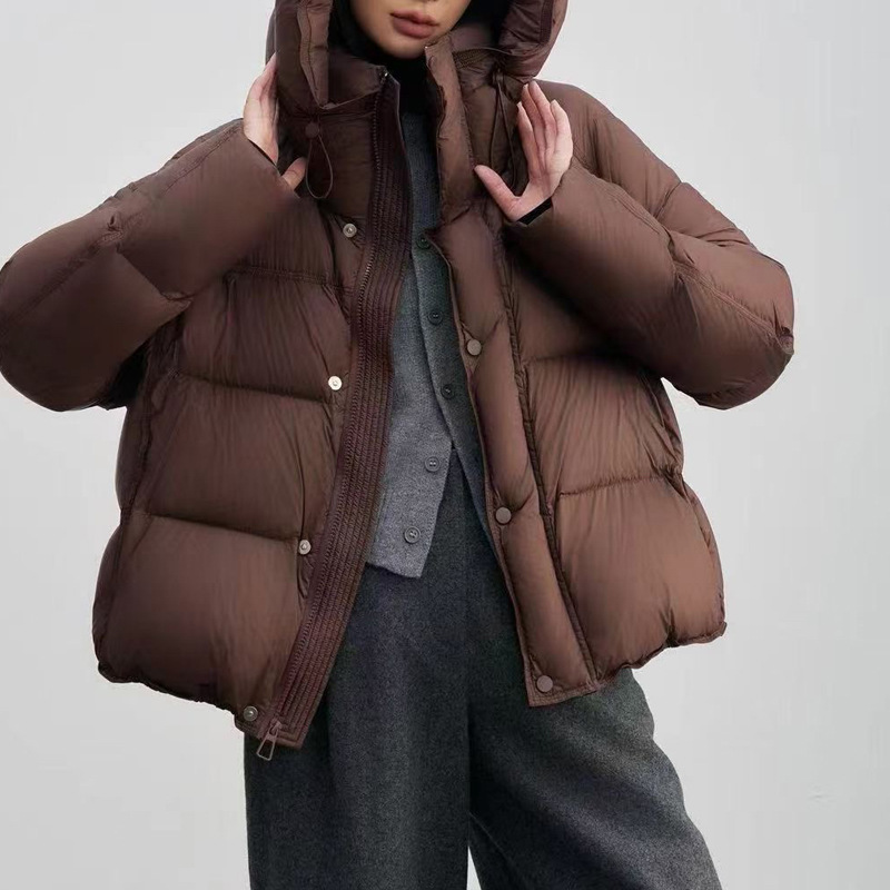 Short women's down jacket with duck down filling