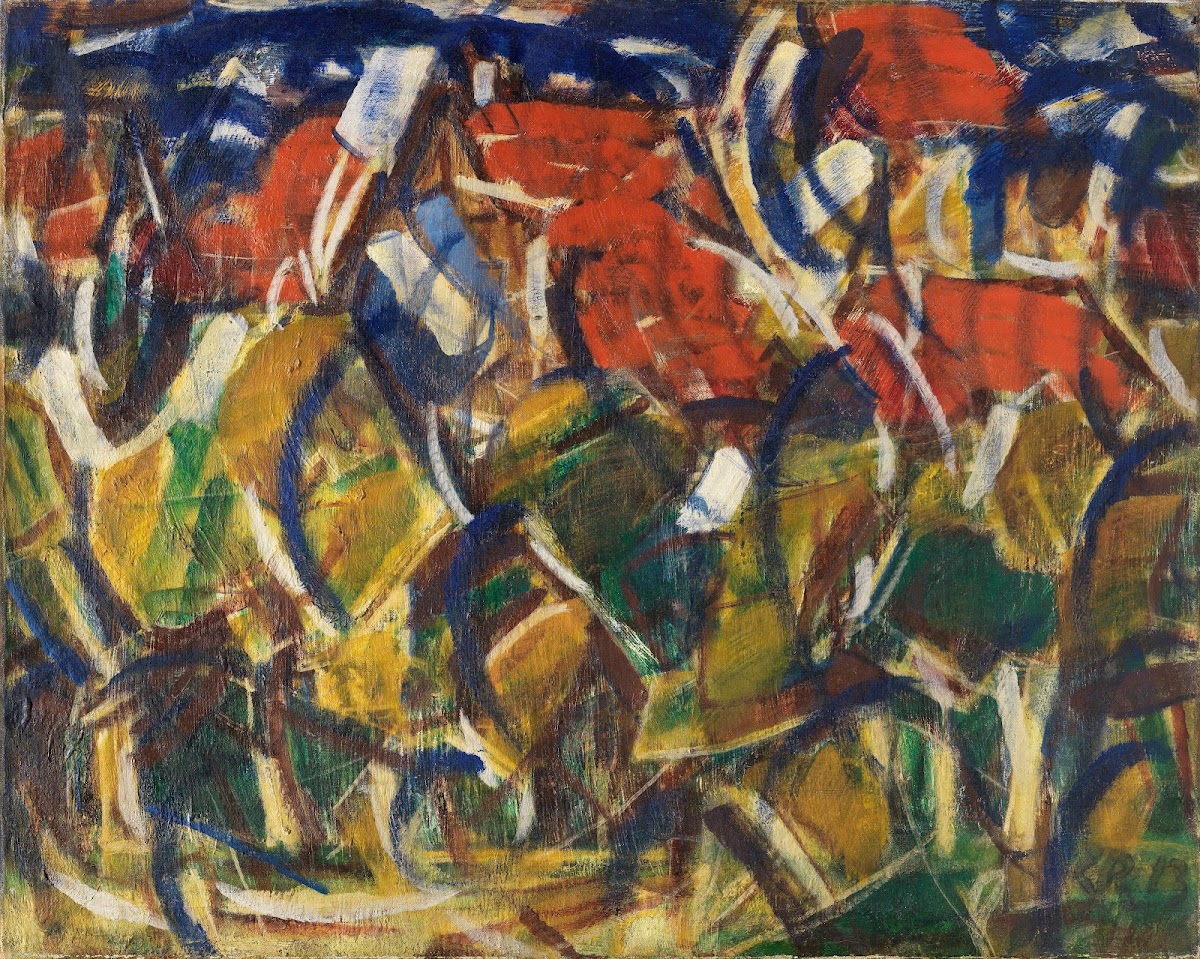 Rote Dächer unter Bäumen 1913