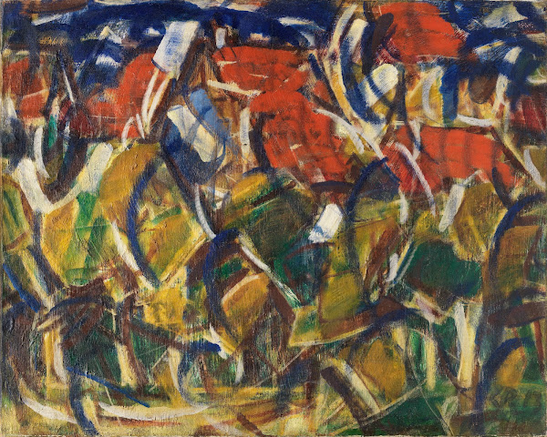 Rote Dächer unter Bäumen 1913