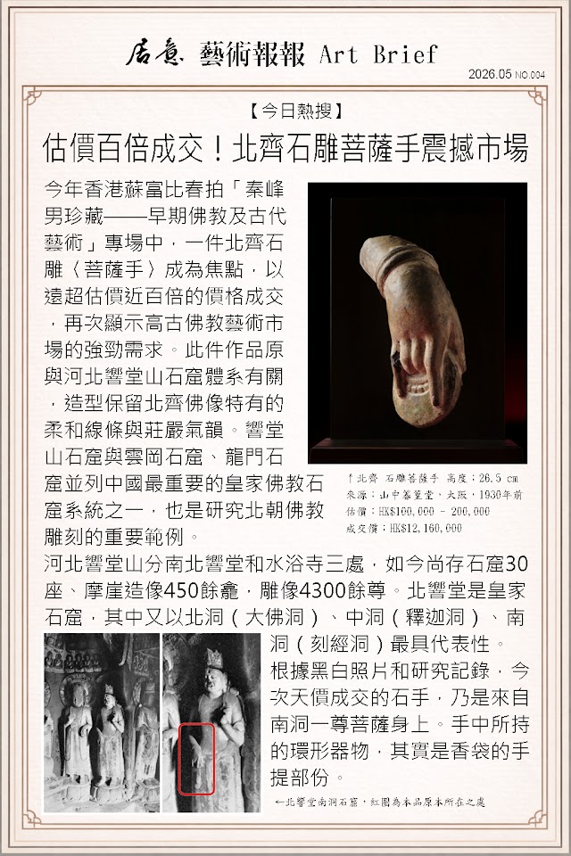 藝術報報 五月 第四期：估價百倍成交！北齊石雕菩薩手震撼市場