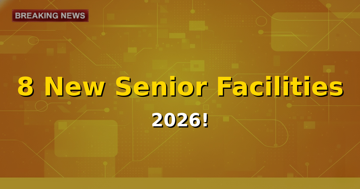 An illustration of modern senior care facilities with happy elderly individuals engaging in activities and receiving support.