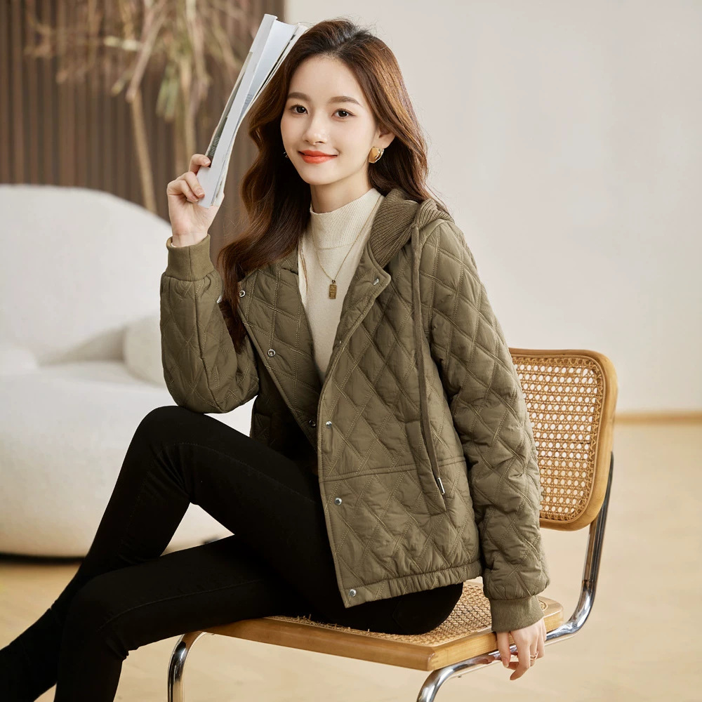 Short Women's Quilted Jacket with Hood, Lined