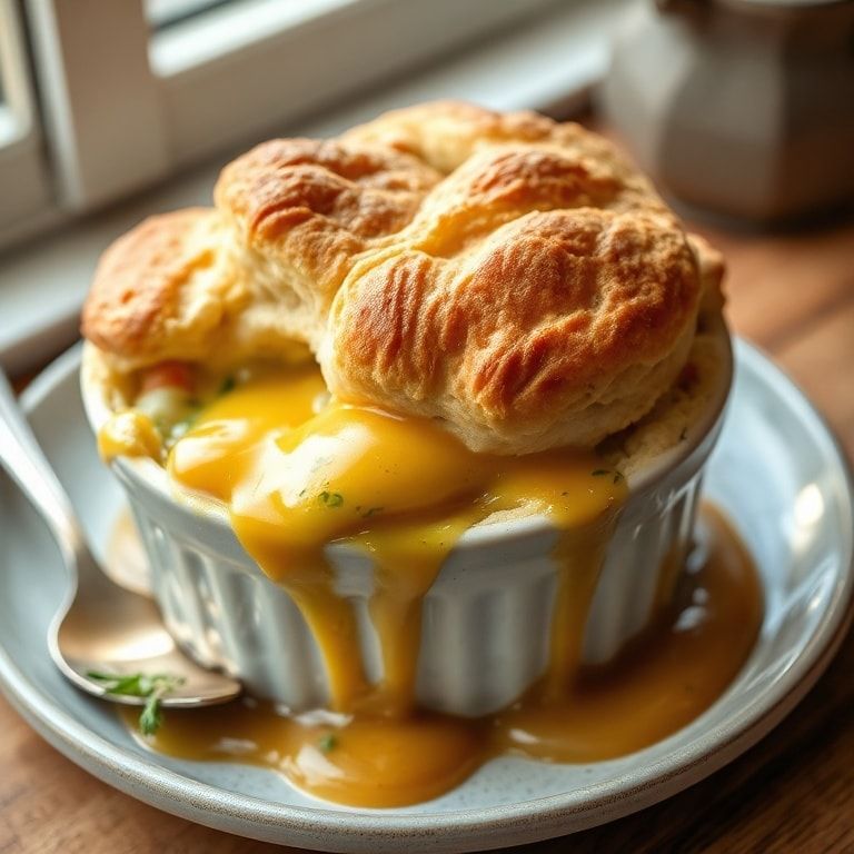 Irresistible Breakfast Pot Pie with Honey Butter Biscuit Topping – Easy Homemade Comfort finished