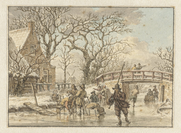 Winterlandschap met schaatsenrijders op een wetering 1781
