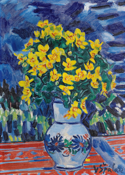 Bouquet Of Flowers In A Blue Vase 1942
