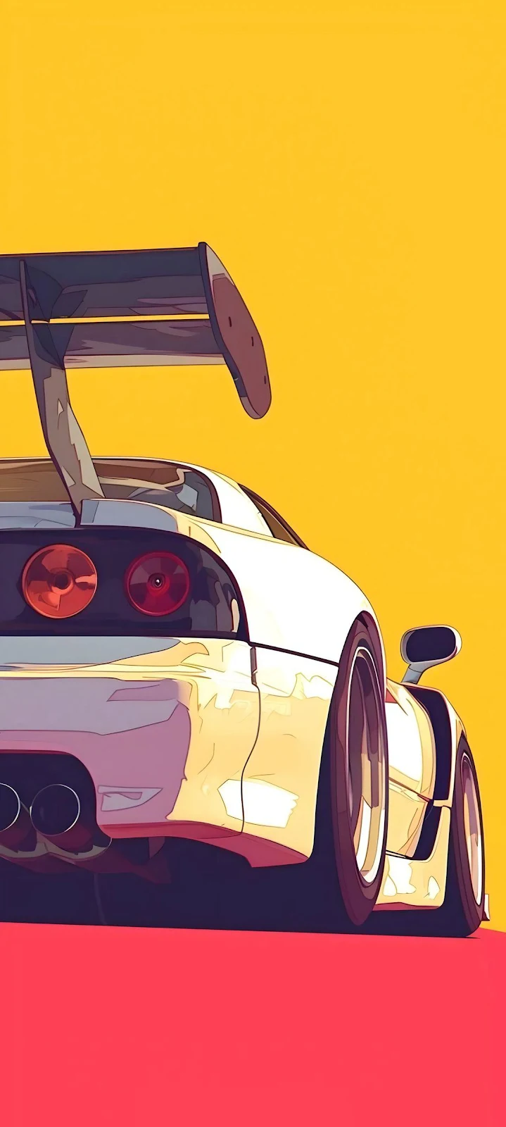 White Mazda RX-7 Sports Car - Vector Illustration Full HD iPhone Wallpaper (1080x2402)