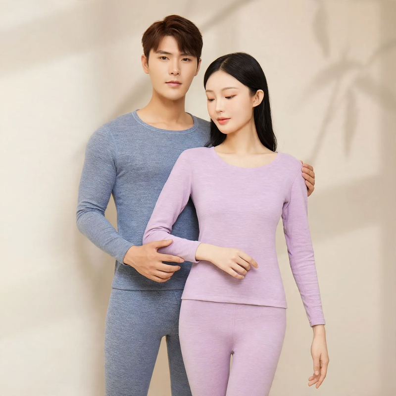 Thermal underwear set for couples, padded, crew neck