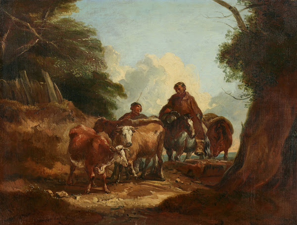 Cowherds with cattle on a dirt road 1837