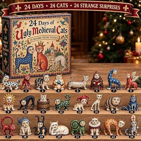 Retro Advent Calendar with Cat Figures, 24 Days