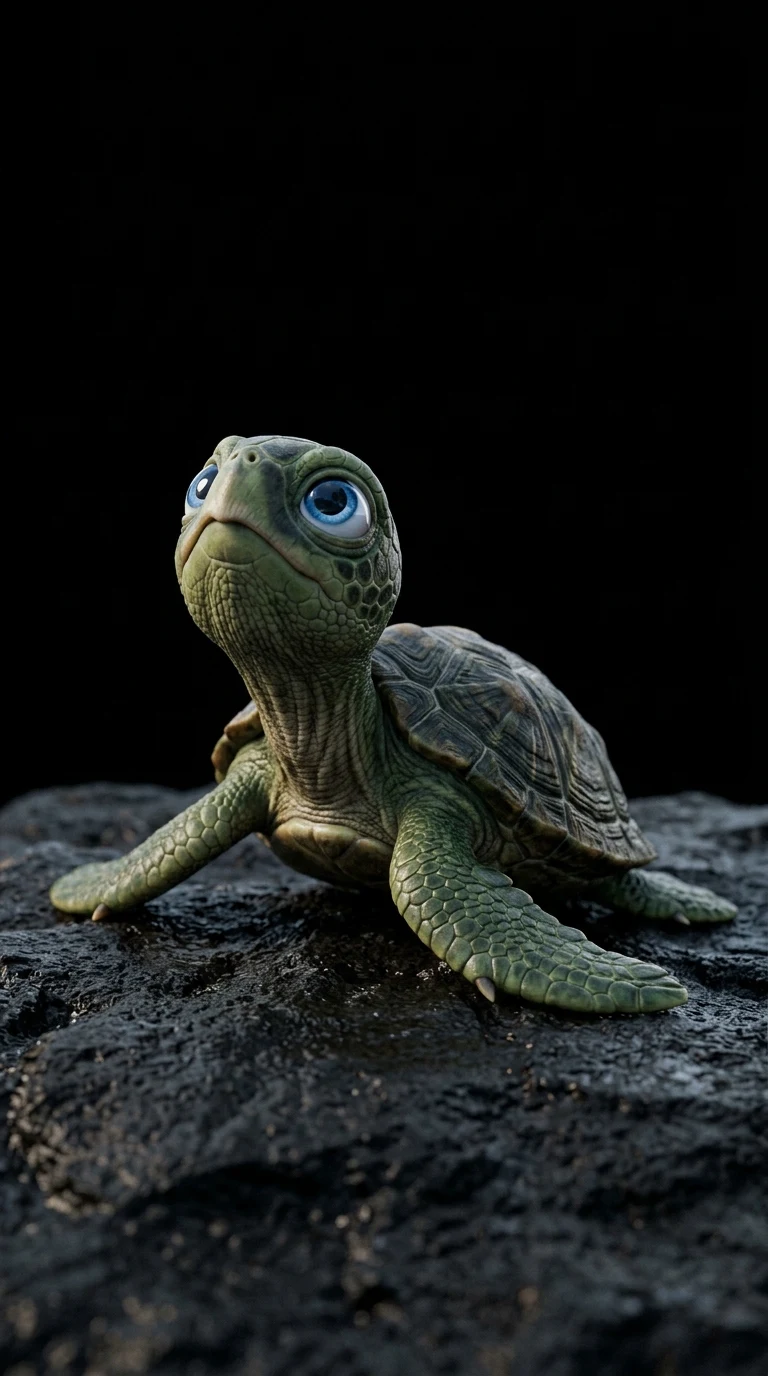 Cute Stylized 3D Green Sea Turtle Character with Large Blue Eyes - Free 4K mobile Wallpaper