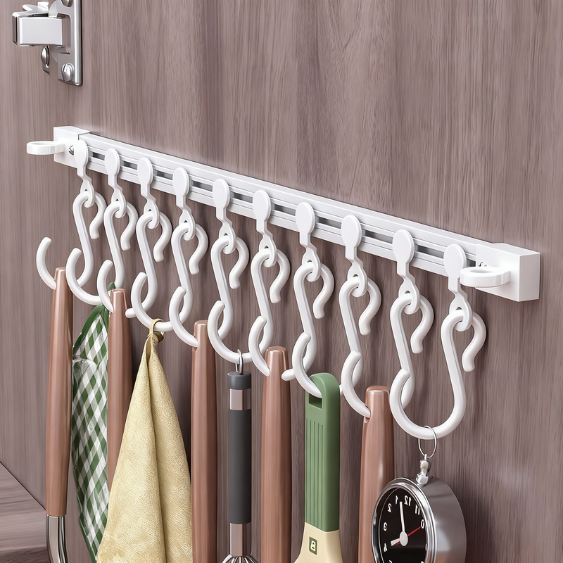 Rail system with hooks for cabinet doors