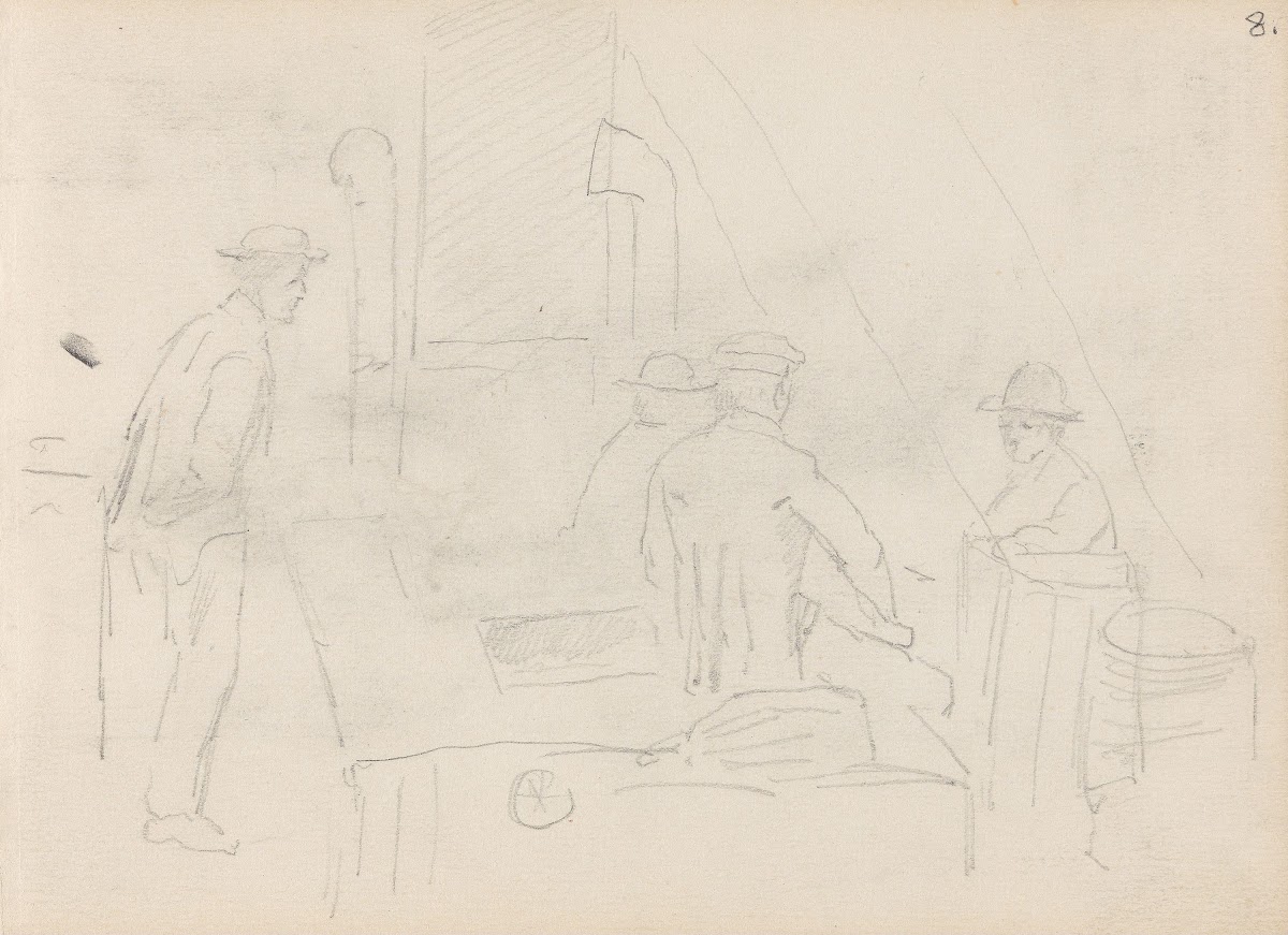 Male figures in workshop interior between 1867 and 1873