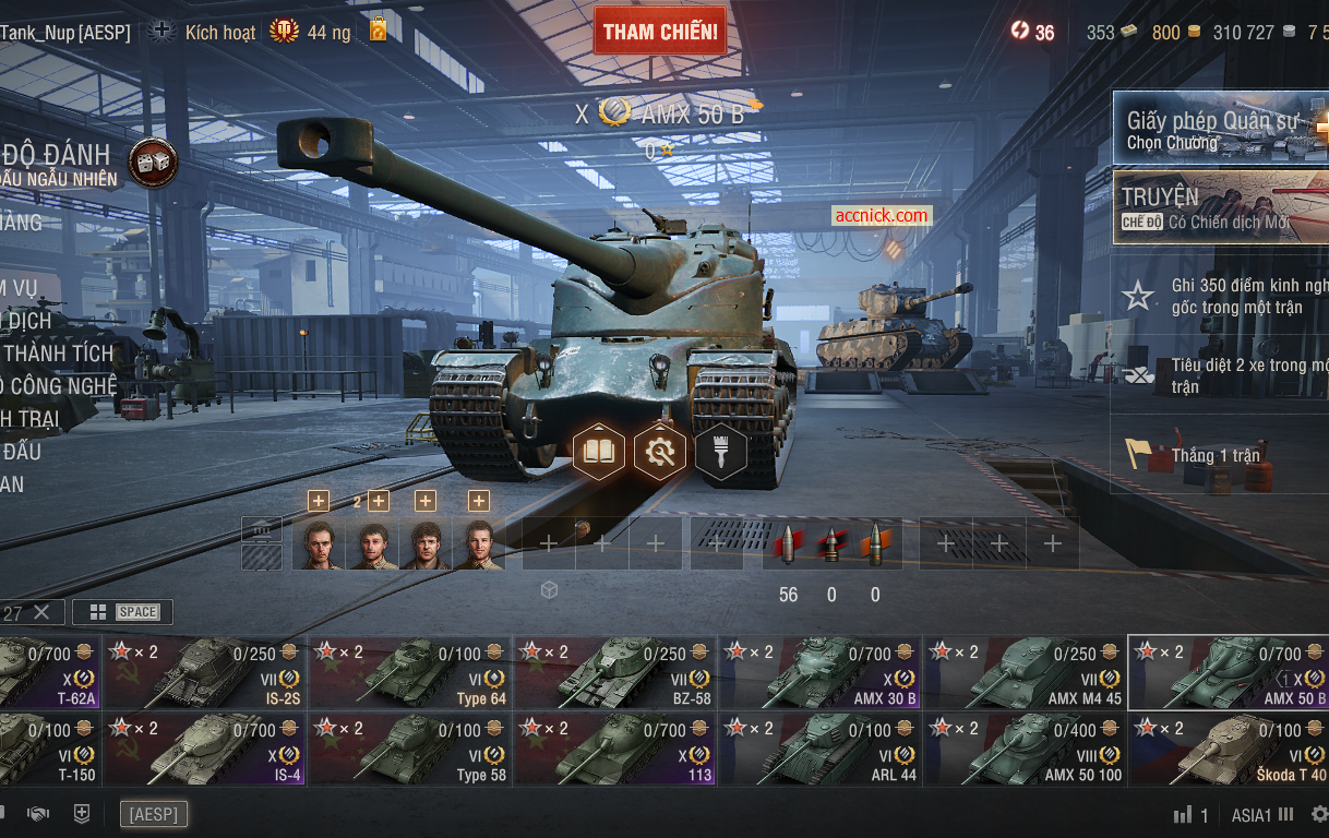 Acc World of Tanks PC gồm 6 tank X BZ-75, 113, IS-4, T-62A,...
