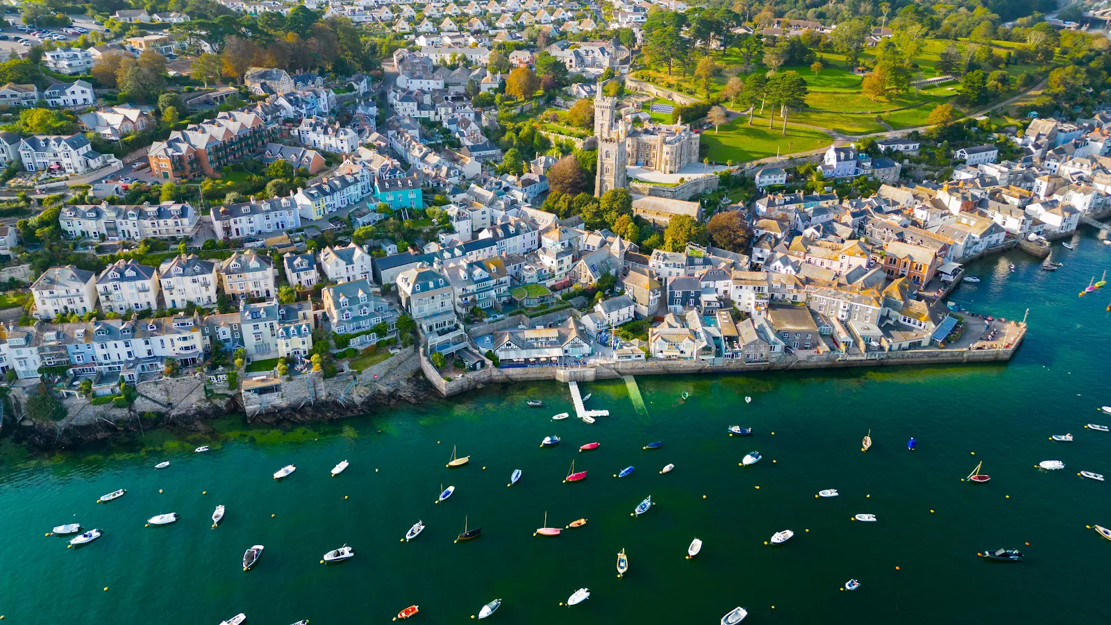 Picturesque Coastal Town And Harbor - Aerial Landscape Photography 4K Wallpaper (4032x2268)