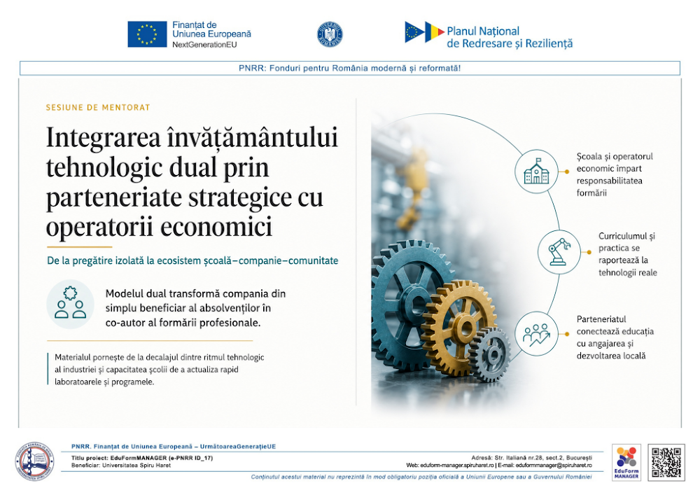 Coperta ghidului Integrarea învățământului tehnologic dual prin parteneriate strategice cu operatorii economici