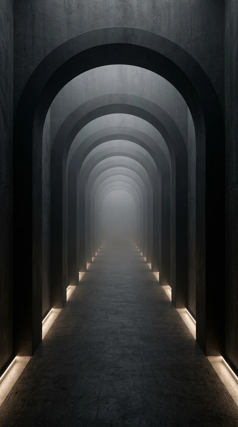 Infinite Black Arch Corridor Minimalist Architecture Wallpaper - Free 4K mobile Wallpaper