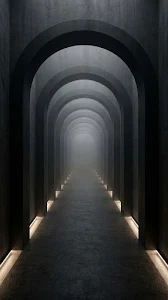 Infinite Black Arch Corridor Minimalist Architecture Wallpaper