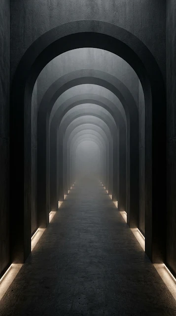 Infinite Black Arch Corridor Minimalist Architecture Wallpaper