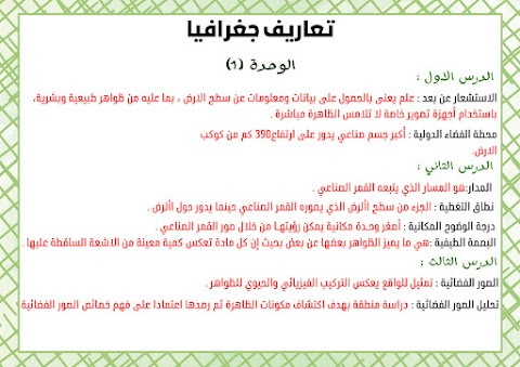 تعاريف المادة للوحدتين الأولى والثانية - جغرافيا الصف 12 الفصل 2